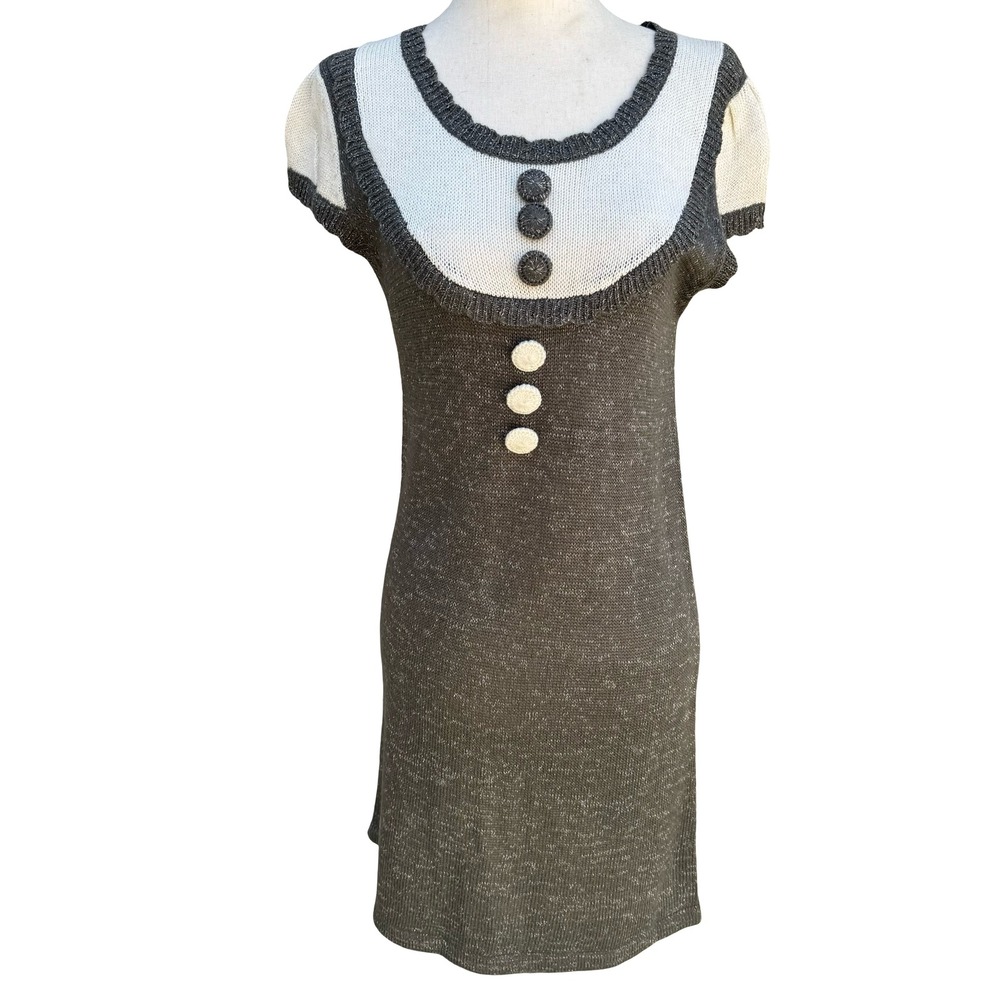 Crystal Candy Y2K Babydoll Dollette Girly Metallic Knit Mod Mini Sweater Dress M